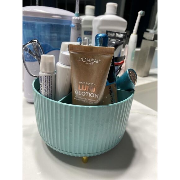 Diesisa 5 Slot Make up Brushes Blue Cup 360° Rotating Makeup Brush Holder - Picture 5 of 6